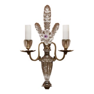 1920s French Regency Crystal Floral Wall Sconce Attributed to Maison Bagues For Sale