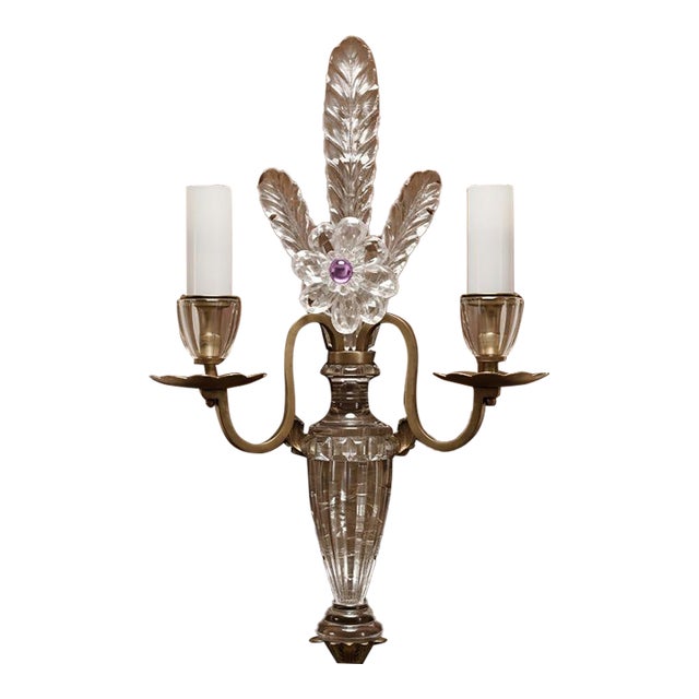 1920s French Regency Crystal Floral Wall Sconce Attributed to Maison Bagues For Sale