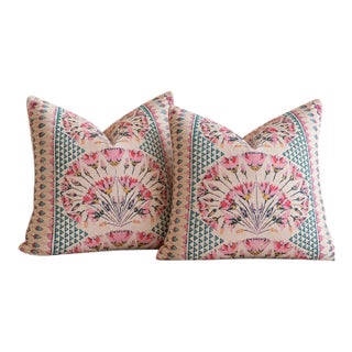Thibaut “Cairo” in Pink and Coral Plush Down-Filled Pillows- A 22" Pair For Sale