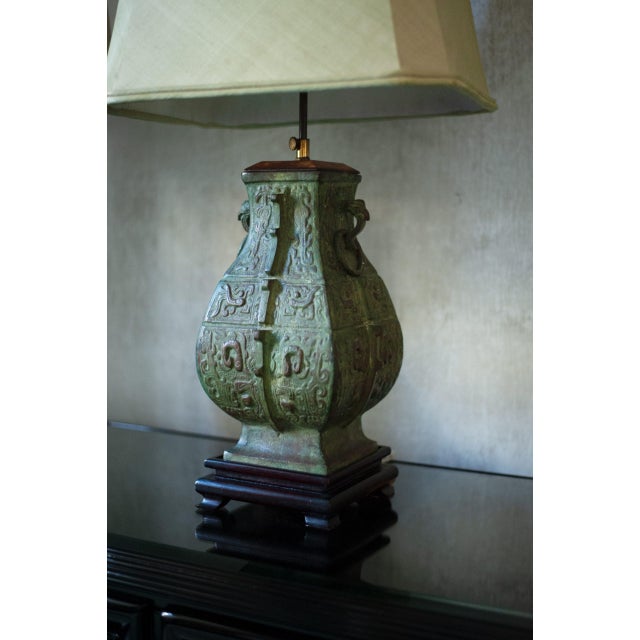 Decorated bronze lamps – 1960s product details dimensions with shade: 41 w x 87 d x 41 h cm base dimensions: 20 w x 20 d...