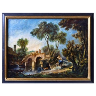 French School Artist, Landscape with Figures, Oil on Canvas, 19th Century, Framed For Sale