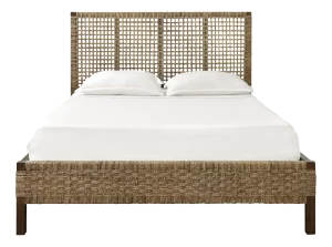 Matthew Izzo Home Karina Queen Bed Frame - Seagrass Winged Headboard and Footboard With Rails