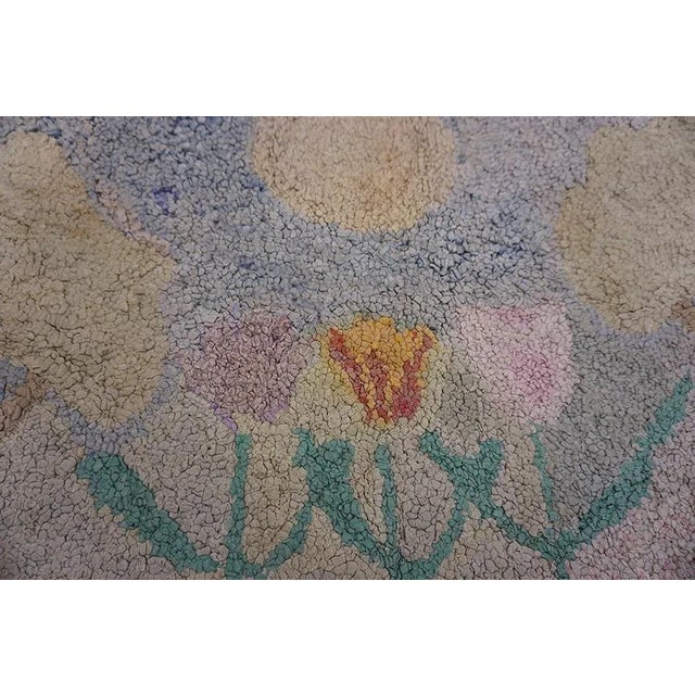 Textile Splendid Sky-Blue Color With Unique Celestial Pattern Antique American Hooked Rug For Sale - Image 7 of 10