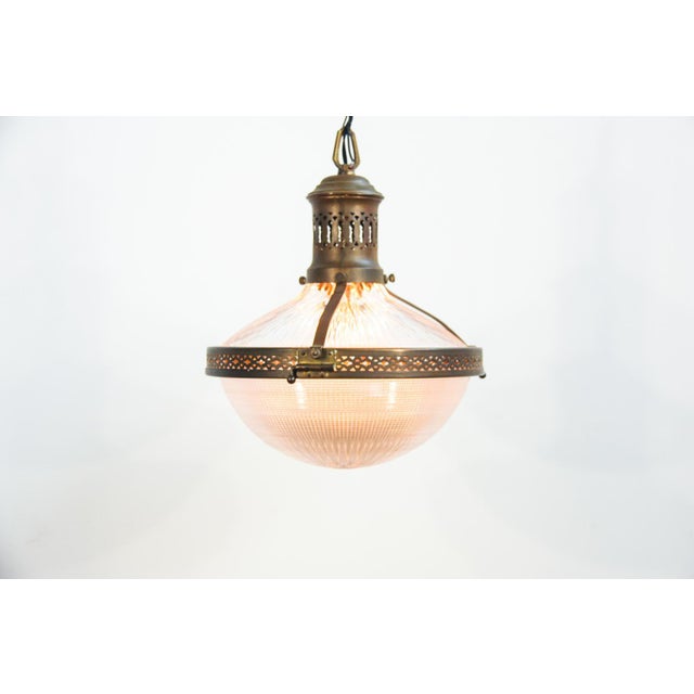 Antique French Glass 2-Part Stiletto Pendant Light from Holophane, 1890s For Sale - Image 3 of 7