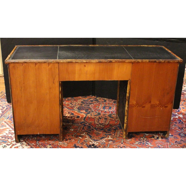 Wood English C. 1880s Bamboo and Faux Lacquer Double Pedestal Desk For Sale - Image 7 of 8