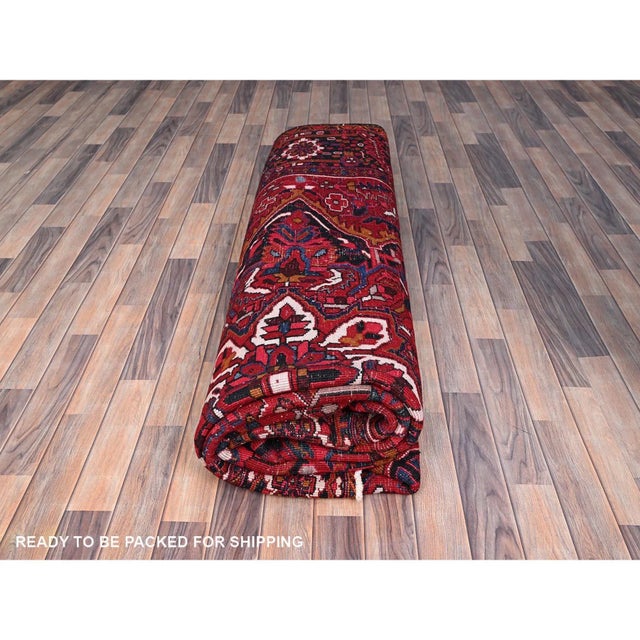 1960s Red Semi Antique Persian Heriz Rug For Sale - Image 10 of 12