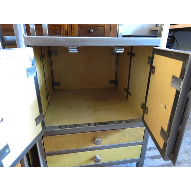 Pair of Venezia Furniture Industrial Modern Steel & Stained Wood Nightstands / End Tables With Glass Tops For Sale - Image 12 of 16