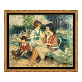 Mid 20th Century Famille Au Jardin, Pierre Eugène Duteurtre For Sale