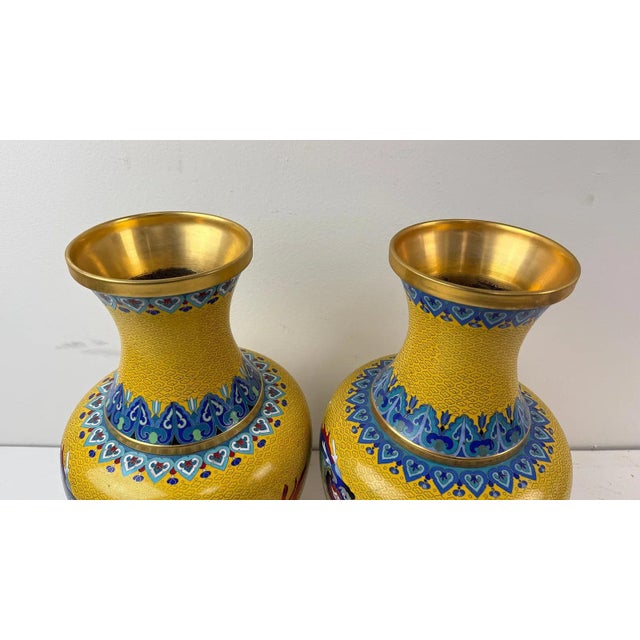 Pair Chinese Cloisonne Enamel Yellow Dragon Vases For Sale In New York - Image 6 of 8