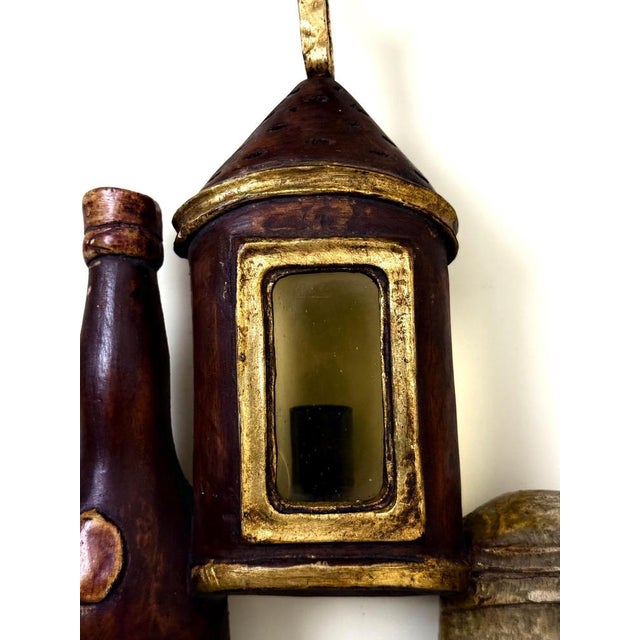 Italian Murano Glass Beer Lantern Wall Light in Hand-Carved Wood, 1970s For Sale - Image 14 of 18