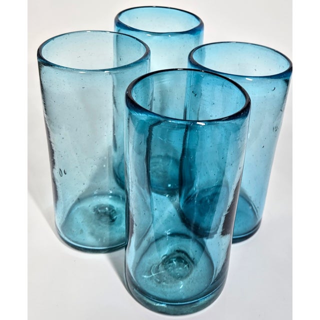 Blue Mediterranean Blue Blown Glass Tumblers- Set of Four For Sale - Image 8 of 11