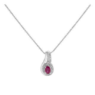 .925 Sterling Silver Red Ruby and Diamond Accent Milgrain Swirl Pendant Necklace - 18" Inches For Sale