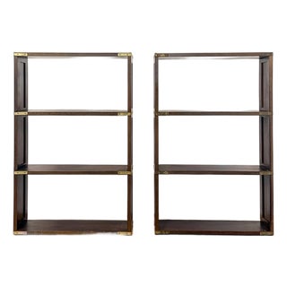 Bombay Company Campaign Style Shelf Pair Brass Trim Vintage Traditional For Sale