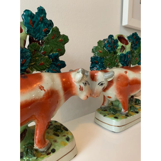 Early 20th Century Cows at Pasture Ceramic Candlesticks - a Pair For Sale - Image 10 of 13