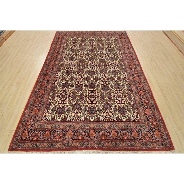 Farmhouse Bidjar Rug 6’11” X 10’1” Ivory Wool Vintage Traditional Hand-Knotted Carpet For Sale - Image 3 of 15