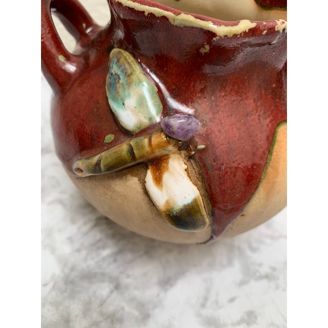 Earthy rustic drip glaze dragonfly pottery vessel or vase with an amethyst stone head. Sweet textural terracotta pottery...