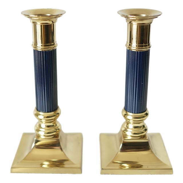 Vintage Gilded Brass Candlesticks, 1970s, Set of 2 For Sale