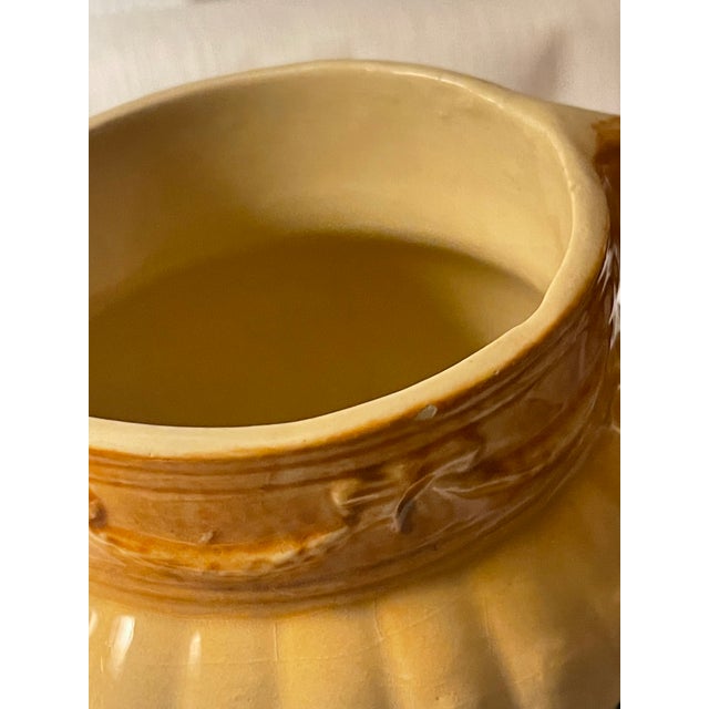 1910s Antique 1910s Attributed to Roseville Yellow Ware Woodlands Pitcher Glazed Countryside Scene For Sale - Image 5 of 12