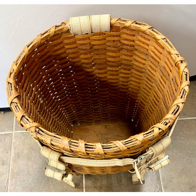 Antique French Hand Woven Bread Basket With Canvas Straps For Sale - Image 4 of 6