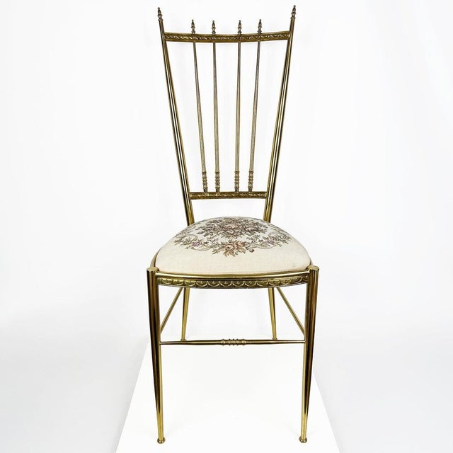 Vintage Chiavari Chair with Tapestry Seat in Brass For Sale - Image 11 of 12