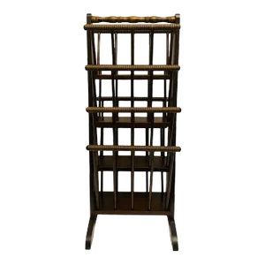 Mid 20th Century Mid Century Multi-Tier Wooden Magazine Rack With Turned Spindles Double Sided