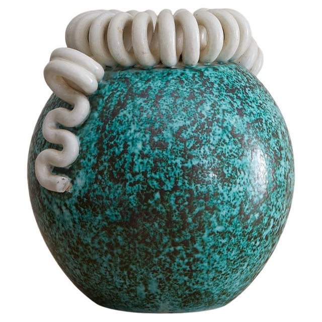 French Turquoise Ceramic Vase by Gustave Asch, 1940s For Sale - Image 10 of 18