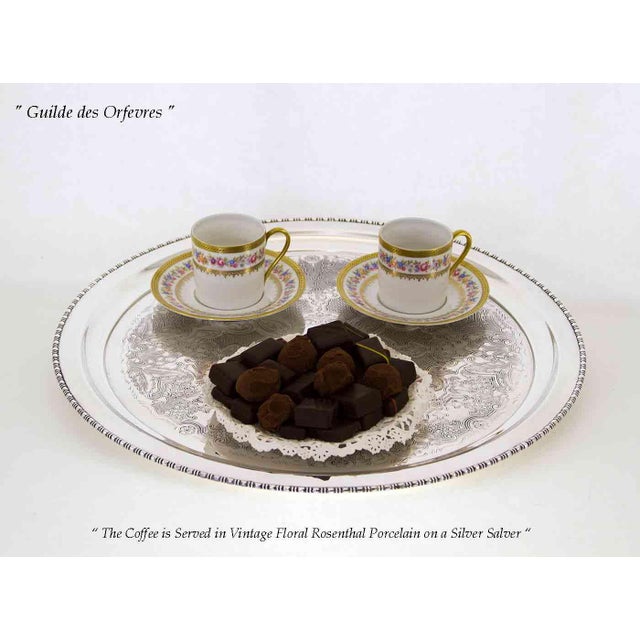 1980’s Vintage/New Silver Salver Round, Egg & Bead Border, Embossed For Sale - Image 12 of 13