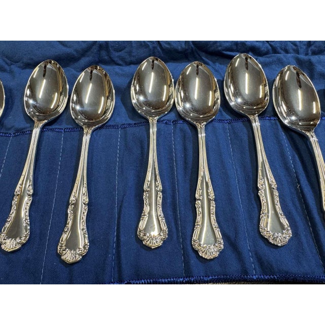 Silver-Plated Dessert Spoons with Russell Pattern by Mappin & Webb, Set of 12 For Sale - Image 3 of 4