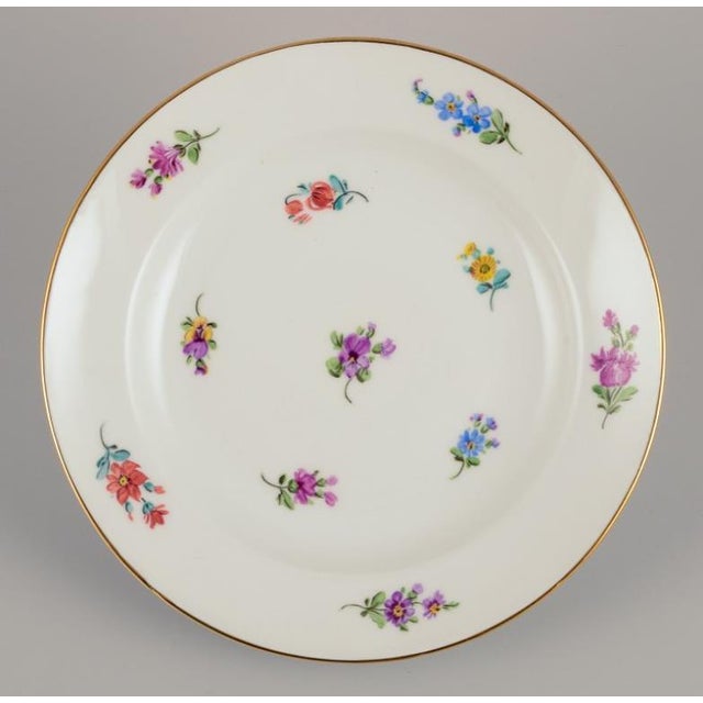 Plates with Polychrome Flower Motifs with Gold Rim, Meissen, Germany, 1920s, Set of 6 For Sale - Image 3 of 9
