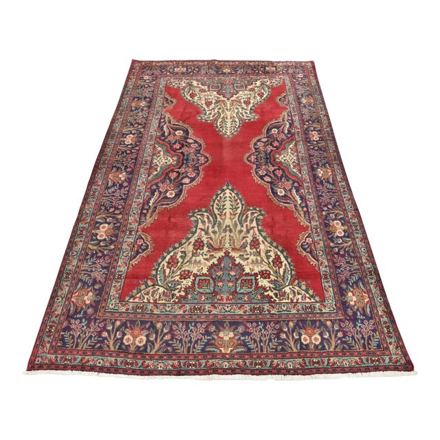 Tabriz Rug 6’10” X 10’2” Red Wool Traditional Semi-Antique Hand-Knotted Carpet For Sale