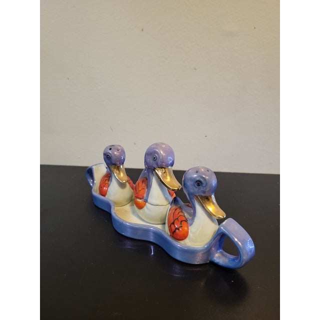 Vintage Japanese Lusterware 4 Piece Duck Condiment Set For Sale - Image 4 of 16