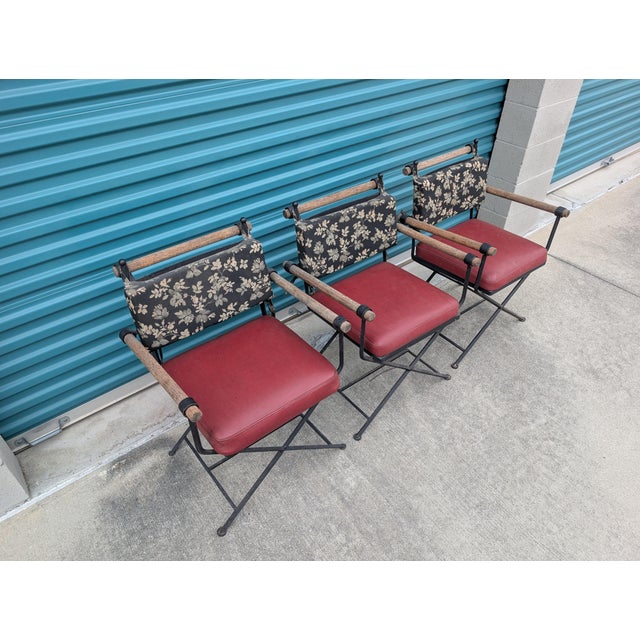 Metal Set of 3 Vintage Cleo Baldon Style Iron Dining Chairs, c.1970s For Sale - Image 7 of 9