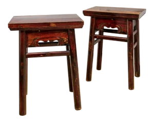 19th Century Qing Dynasty Chinese Elm Wood Side Tables - a Pair