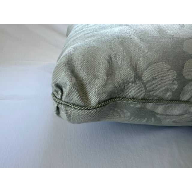 Set of 4 Custom Grey-Mint Green Patterned Boxed Sofa Pillows With Cord Detail For Sale - Image 10 of 11