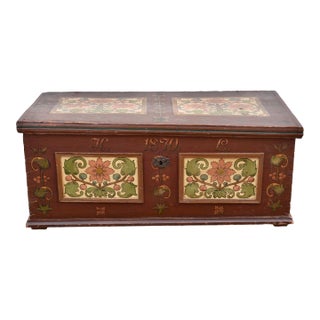 Late 19th Century Pine Trunk or Blanket Chest in Original Decorative Paint For Sale