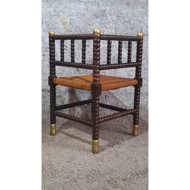 19th Century 19th Century Louis XIII Style Fireside Chair in Turned Wood and Woven Rush For Sale - Image 5 of 15