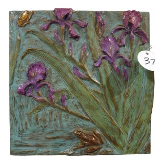 William Sharles Original Polychrome Bronze Wall Sculpture Florals and Frog For Sale
