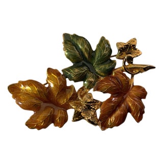 Vintage Kenneth Cole Enamel Fall Color Large Leaf Brooch 2.5" For Sale