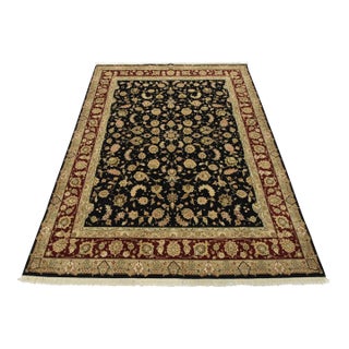 Tabriz Rug 7’9” X 9’10” Black Wool/Silk Traditional Hand-Knotted Oriental Carpet For Sale