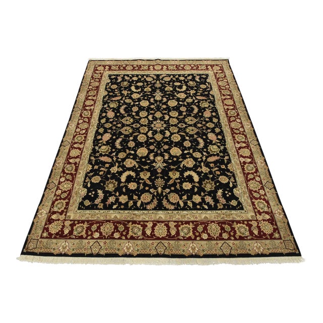 Tabriz Rug 7’9” X 9’10” Black Wool/Silk Traditional Hand-Knotted Oriental Carpet For Sale