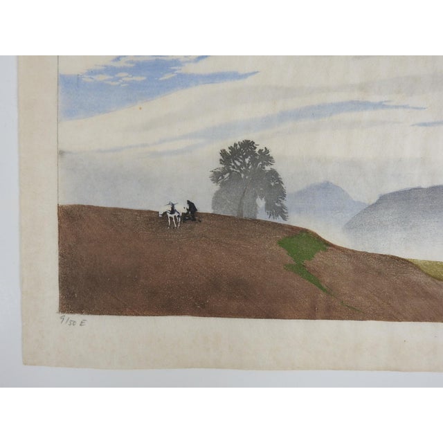 1921 Hans Frank Color Woodcut Farmer in Hillside Landscape For Sale - Image 4 of 6