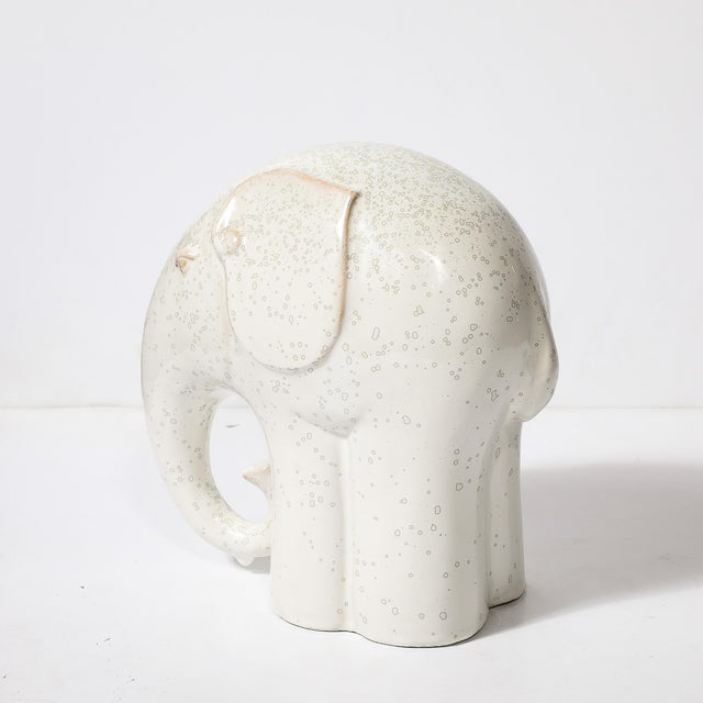 Mid-Century Modernist Off White Glazed Terracotta Elephant Sculpture For Sale - Image 11 of 11