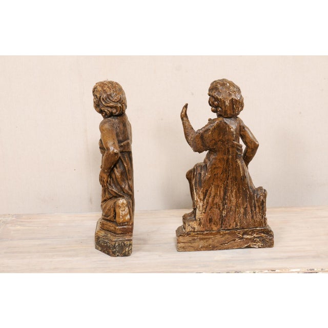 Brown French Carved-Wood Putti Figures, 19th Century - A Pair For Sale - Image 8 of 11