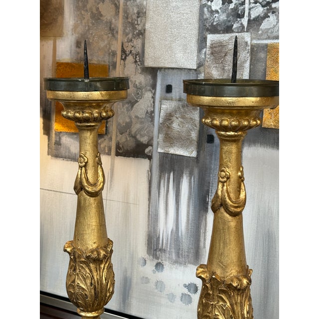 Wood Gilt Candle Prickets, Pair For Sale - Image 7 of 12