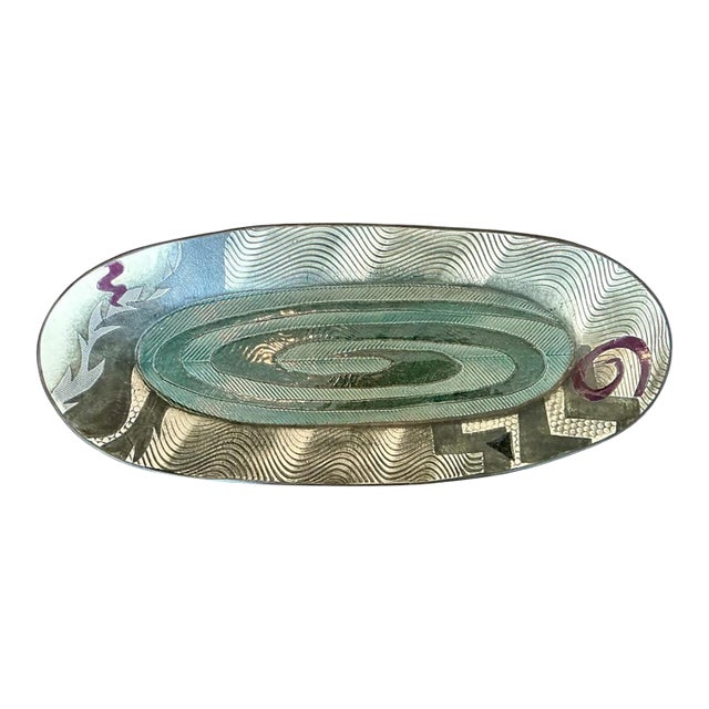 Vintage Geometric Patterned Pottery Tray For Sale