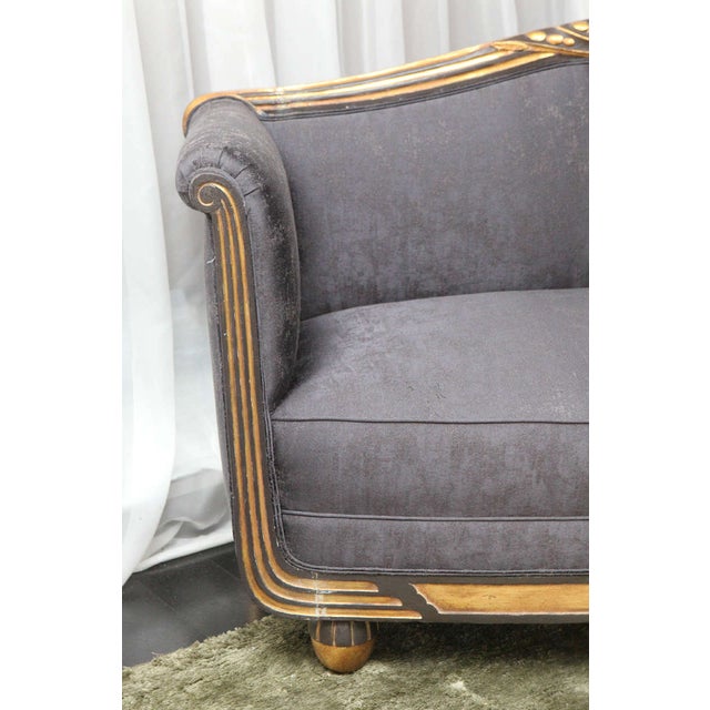 1940s Vintage Carved Art Deco Small Sofa For Sale - Image 4 of 10