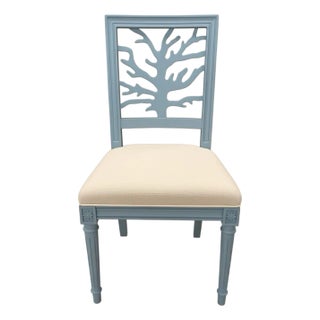 Unique Light Blue Neoclassical Style Side Chair With Coral Motif For Sale