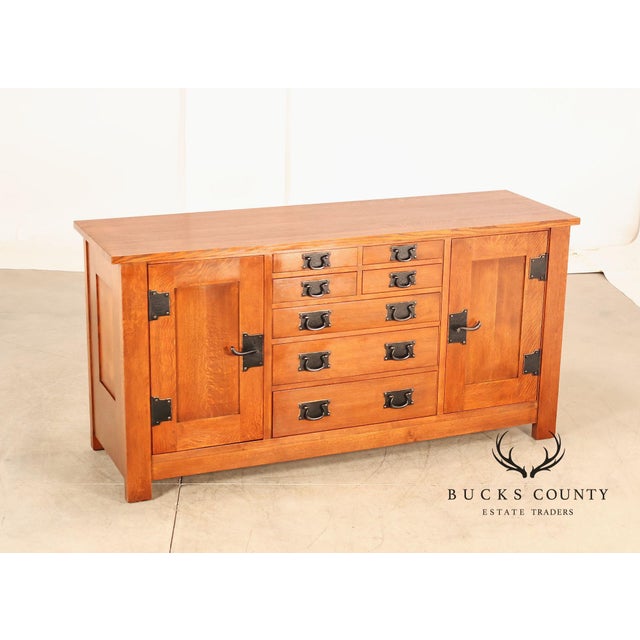 High Quality American Made Stickley Syracuse Mission Style Sideboard Crafted In Solid Oak With Warm Oak Finish And...