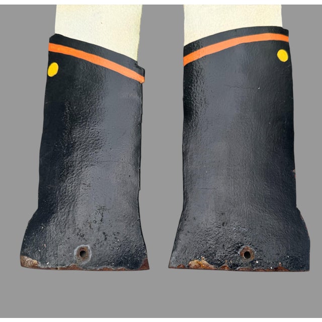 Vintage Hand Painted 37" Folk Art Wall Hanging Metal Cutout Nutcracker Decoration For Sale - Image 10 of 10