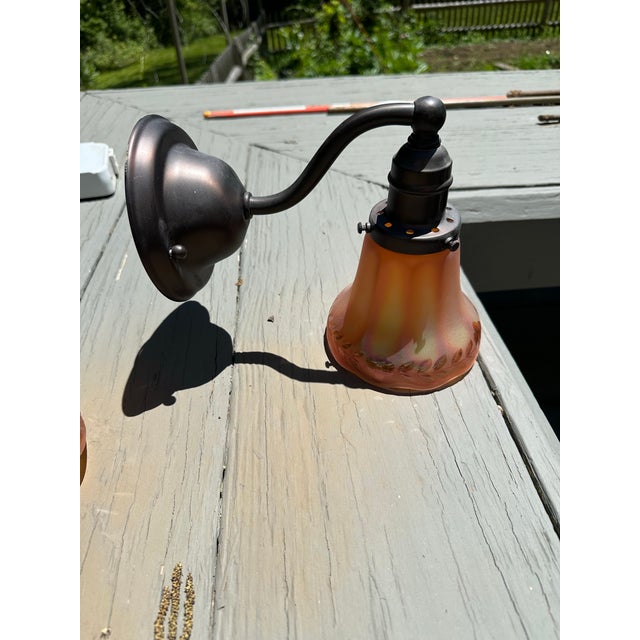 Old Lights In is pleased to offer this pair of antique brass wall sconces with vintage Nuart shades. They are wired and...